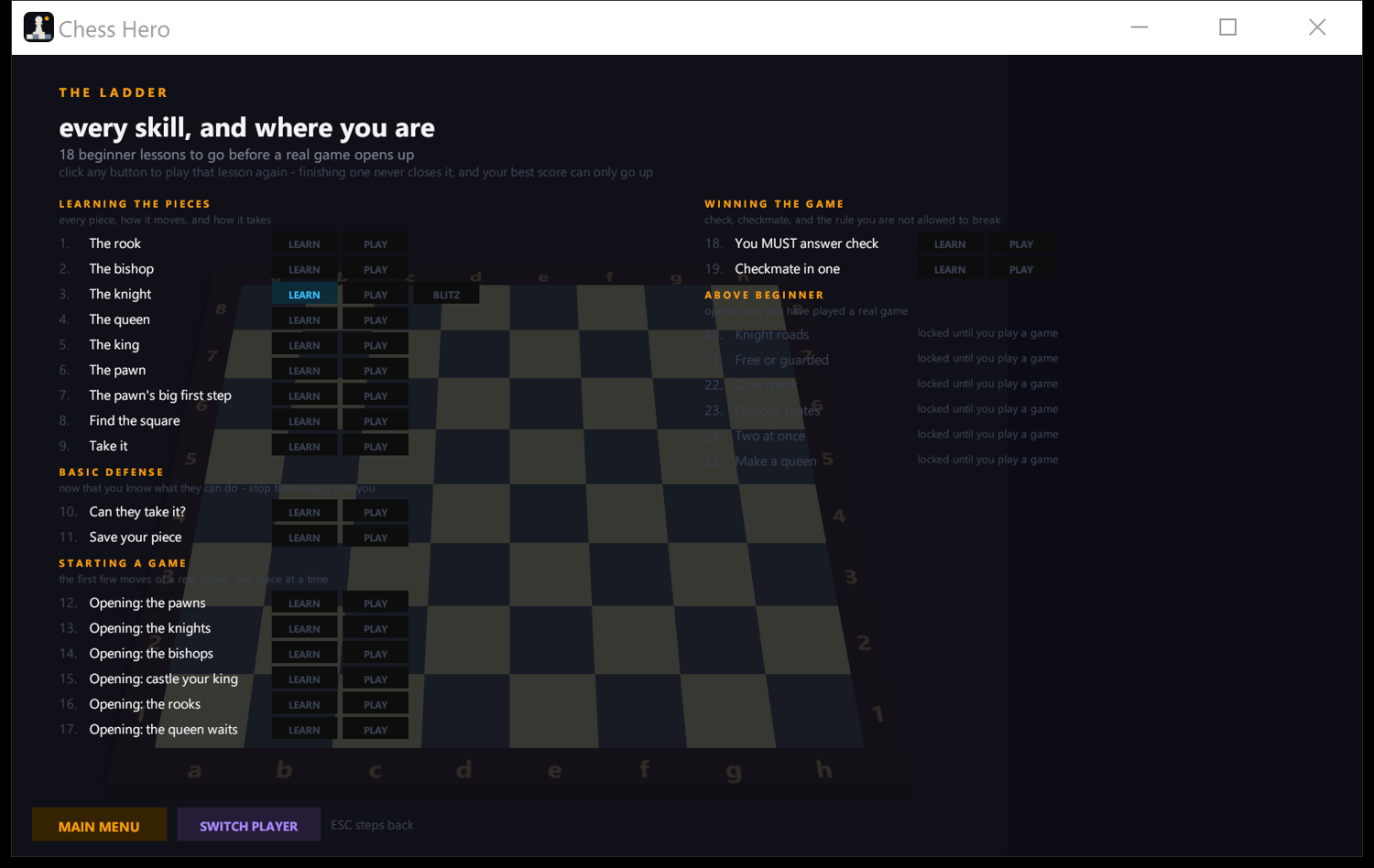 Chess Hero 3D - The ladder