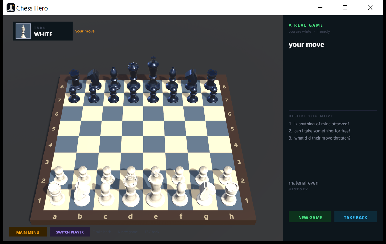 Chess Hero 3D - A real game against the machine, with the coach watching