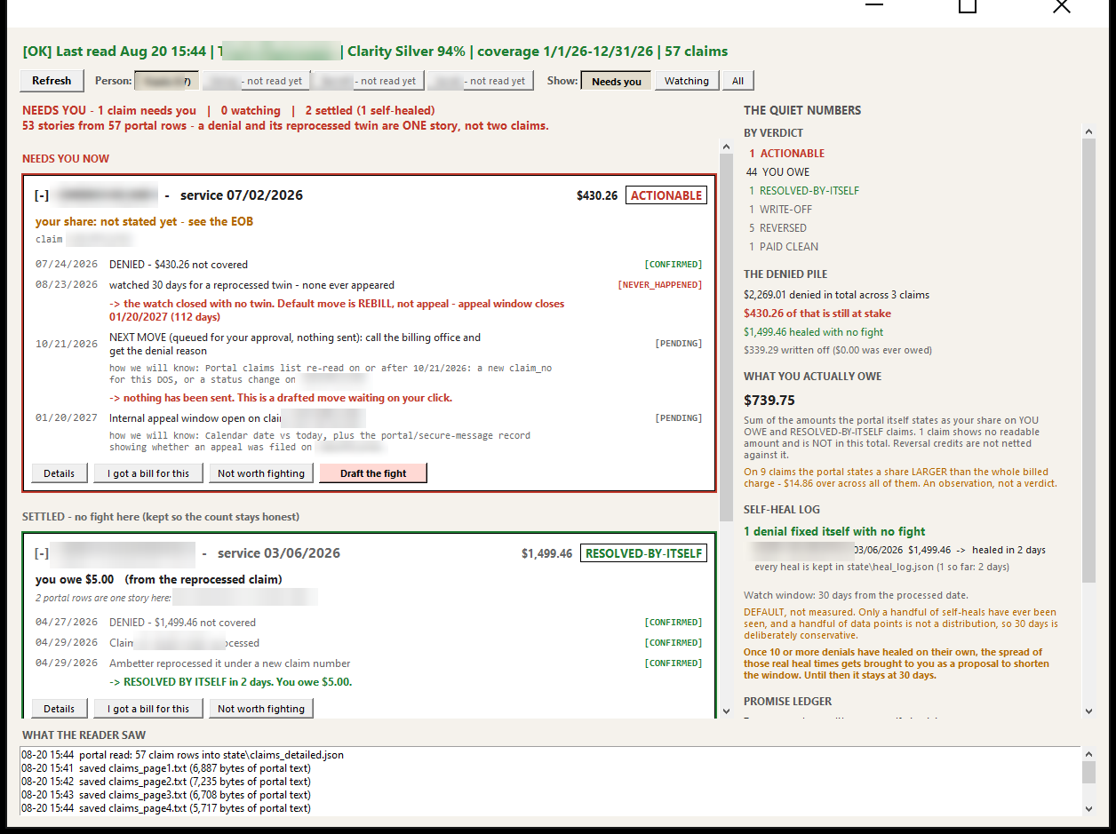 Insurance Fighter claim list with verdicts and the appeal timeline