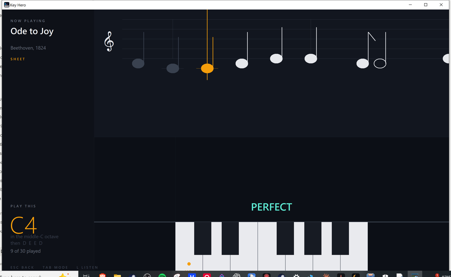 Key Hero sheet music mode